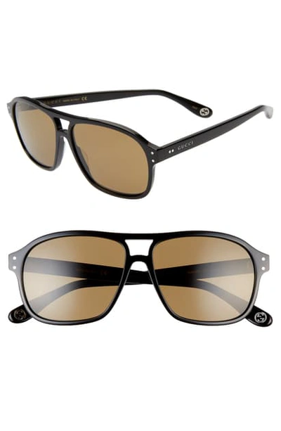 Shop Gucci 58mm Aviator Sunglasses In Shiny Black
