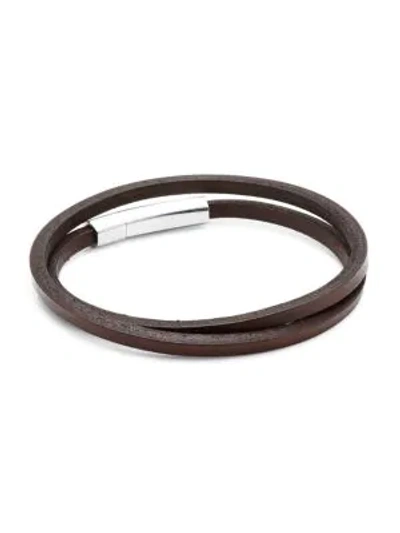 Shop Jonas Studio Village Leather & Stainless Steel Double-wrap Bracelet In Brown