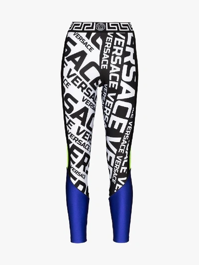 Shop Versace Logo Print Colour Block Leggings In Multicolour