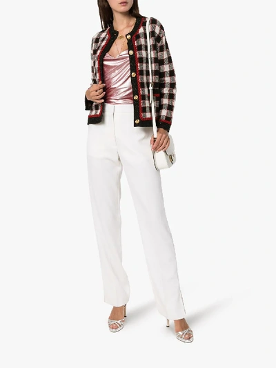 Shop Gucci Contrast Trim Check Wool Cardigan In Multicolour