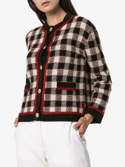 Shop Gucci Contrast Trim Check Wool Cardigan In Multicolour