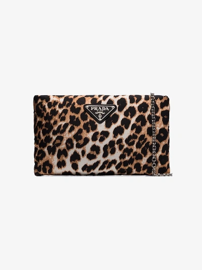 Shop Prada Brown Leopard Print Nylon Clutch