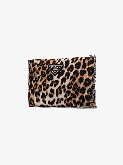 Shop Prada Brown Leopard Print Nylon Clutch