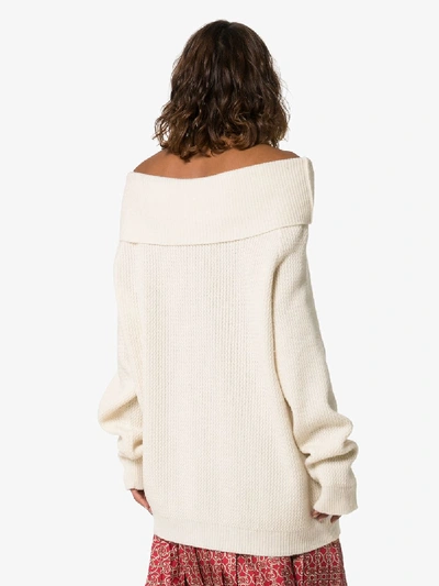 Shop Stella Mccartney Off- The-shoulder Fringe Sweater In White