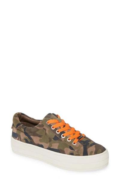 Shop Jslides Hippie Platform Sneaker In Green Camo Suede/ Orange