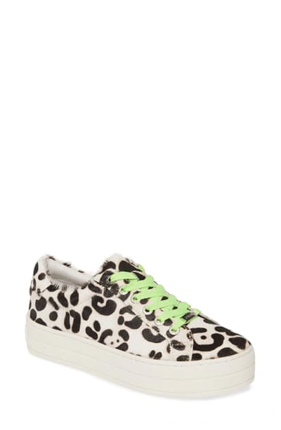 Shop Jslides Hippie Platform Sneaker In Grey Leopard Leather/ Green