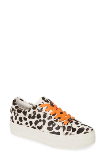 Shop Jslides Hippie Platform Sneaker In Grey Leopard Leather/ Orange