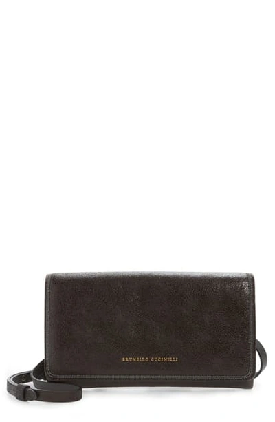 Shop Brunello Cucinelli Mini City Leather Crossbody Bag In Graphite