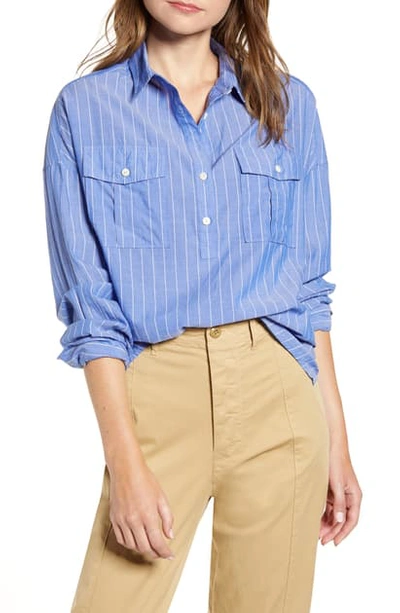 Shop Alex Mill Stripe Oversize Popover Shirt In Blue/ White
