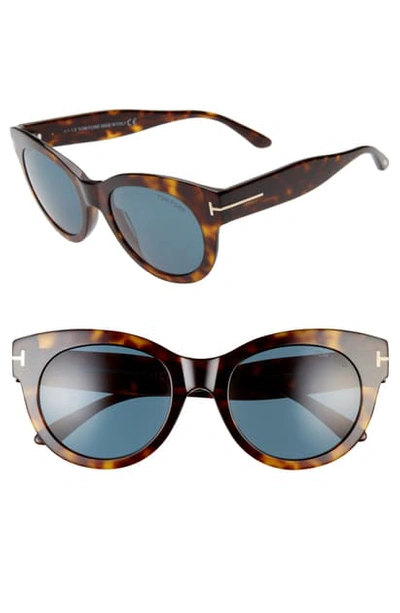 Shop Tom Ford Lou 53mm Cat Eye Sunglasses In Dark Havana/ Green