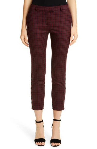 Shop Altuzarra Side Button Skinny Tartan Pants In Carmine/ Black