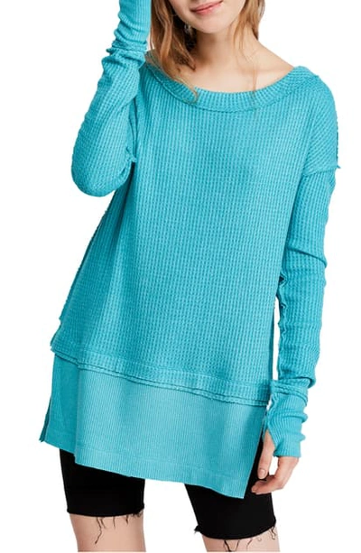 Shop Free People North Shore Thermal Knit Tunic Top In Turquoise
