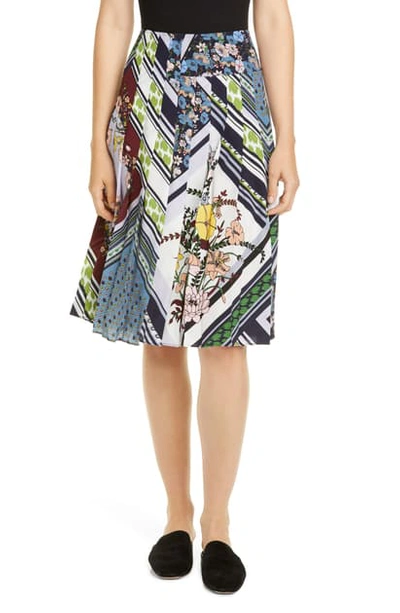 Shop Tory Burch Printed Pleated Silk Skirt In Homage To The Flower Patchwork