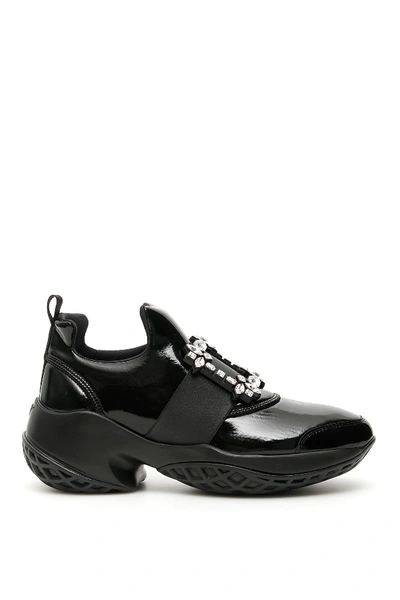 Shop Roger Vivier Crystal Buckle Viv Run Sneakers In Nero (black)