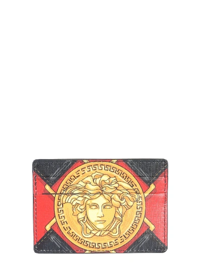 Shop Versace Leather Card Holder In Nero