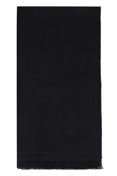 Shop Gucci Wool Gg Jacquard Scarf In Black