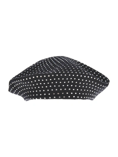 Shop Saint Laurent Wool Beret With Crystals Embellishments In Black White