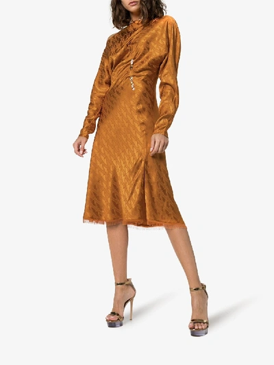 Shop Versace Chain Detail Monogram Logo Dress In Orange