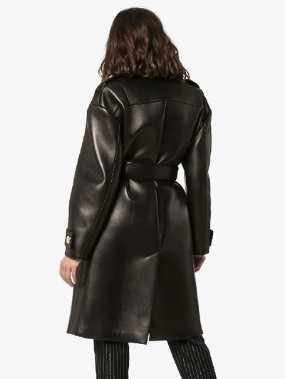 Shop Versace Lambskin Leather Trench Coat In Black