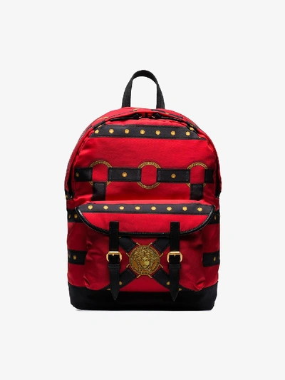 Shop Versace Red Harness Print Backpack