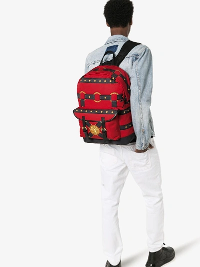 Shop Versace Red Harness Print Backpack