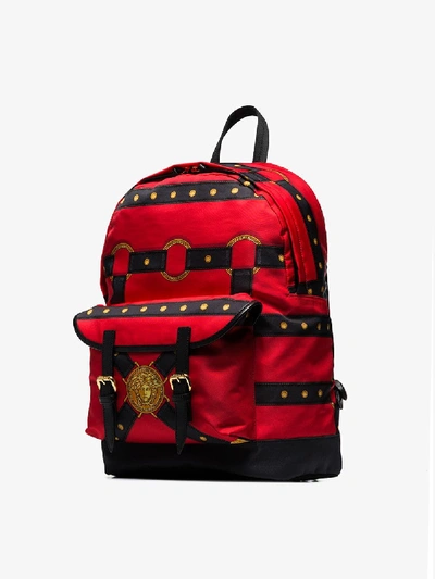 Shop Versace Red Harness Print Backpack