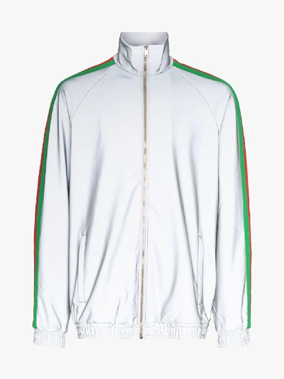 Shop Gucci Reflective Side Stripe Track Jacket In Silver