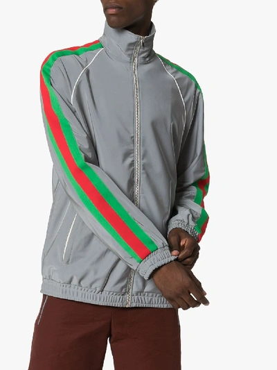 Shop Gucci Reflective Side Stripe Track Jacket In Silver