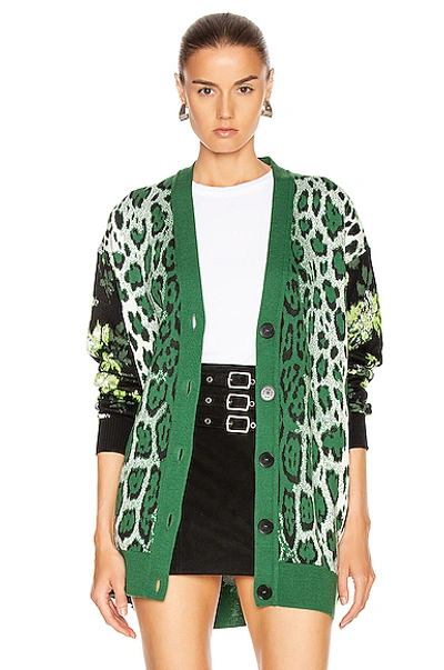 Shop Msgm Leopard Floral Sweater In Animal Print,green