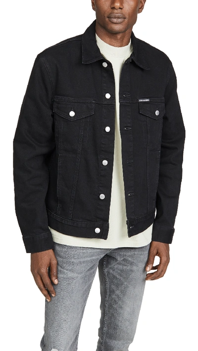 Shop Calvin Klein Jeans Est.1978 Foundation Trucker Embro Jacket In Onyx Black
