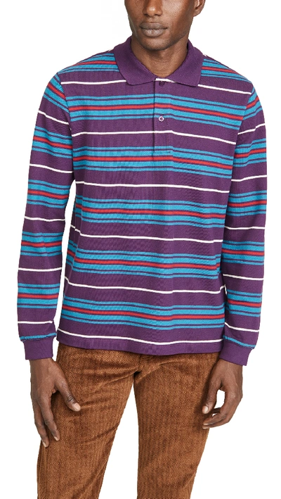 Shop Très Bien Long Sleeve Striped Polo In Light Aubergine