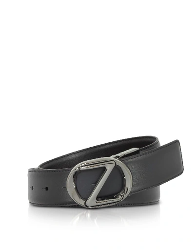 Shop Ermenegildo Zegna Navy Blue / Black Smooth Leather Adjustable Belt