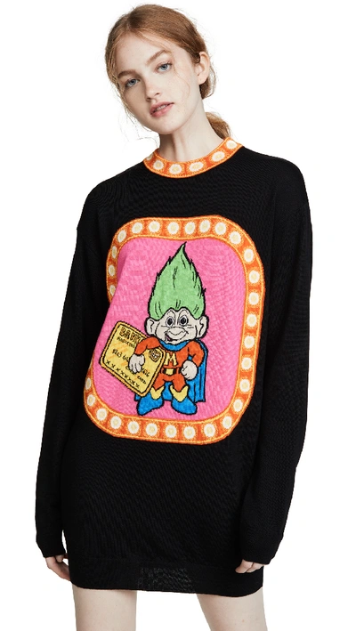 Shop Moschino Troll Sweater Dress In Fantasy Print Black