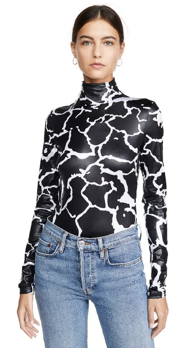 Shop Versace Turtleneck Bodysuit In Black Multi