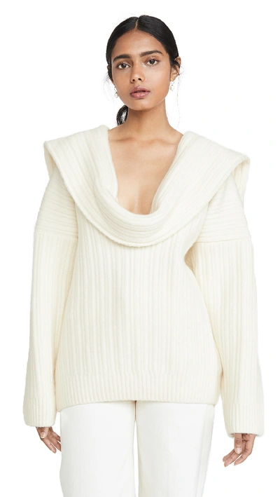 Shop Jacquemus Ahwa Mesh Sweater In White