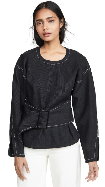 Shop 3.1 Phillip Lim Long Sleeve Denim Pullover With Belt In Black