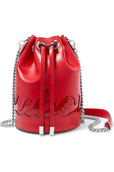 Shop Christian Louboutin Marie Jane Pu-trimmed Leather Bucket Bag In Red