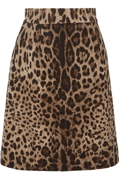 Shop Dolce & Gabbana Leopard-print Wool-crepe Skirt In Leopard Print