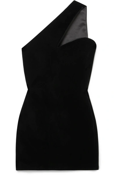 Shop Saint Laurent One-shoulder Velvet Mini Dress In Black