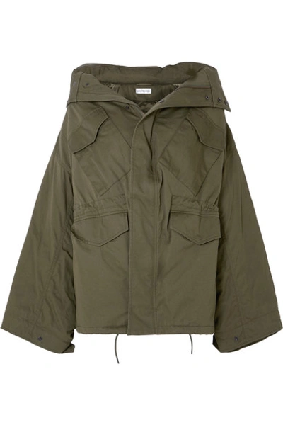 Shop Balenciaga Swing Oversized Hooded Cotton-twill Jacket In Army Green