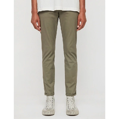 Shop Allsaints Park Slim-fit Stretch-cotton Chinos In Beech Green