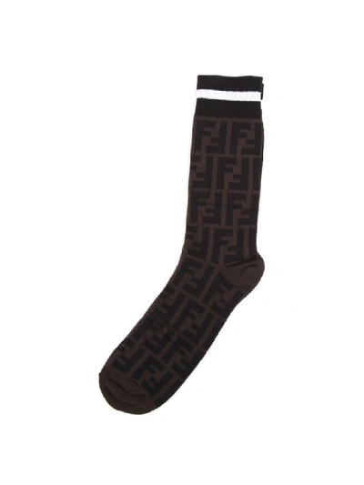 Shop Fendi Cotton Logo Socks In Black/tabacco