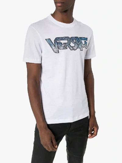 Shop Versace Speed Crystal Logo T-shirt In White