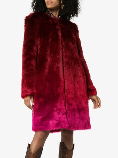 Shop Mary Katrantzou Thalia Ombre Faux Fur Coat In Red