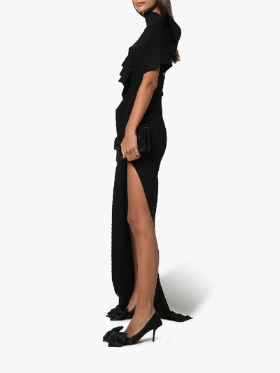 Shop Rick Owens Ruffled Asymmetric Gown In Black