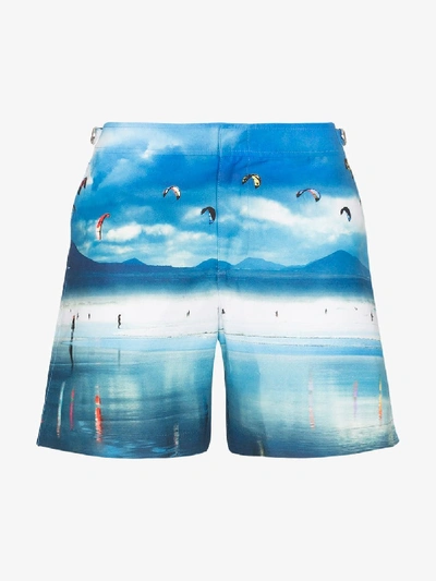 Shop Orlebar Brown Bulldog High Flyers Print Swim Shorts In Blue