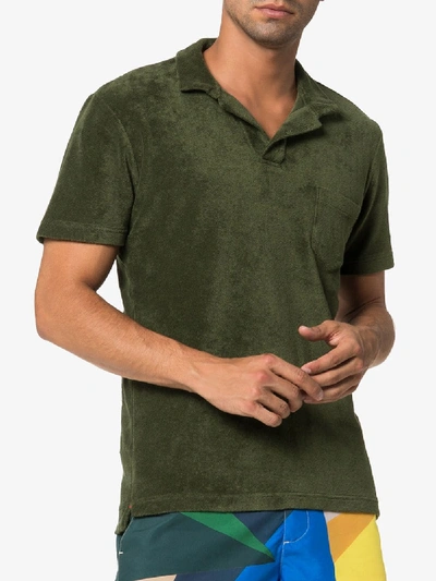 Shop Orlebar Brown Terry Towelling Polo Shirt In Green