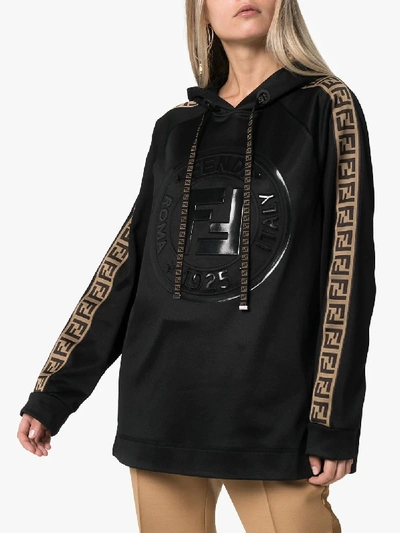 Shop Fendi Ff Logo Stripe Hoodie In Black