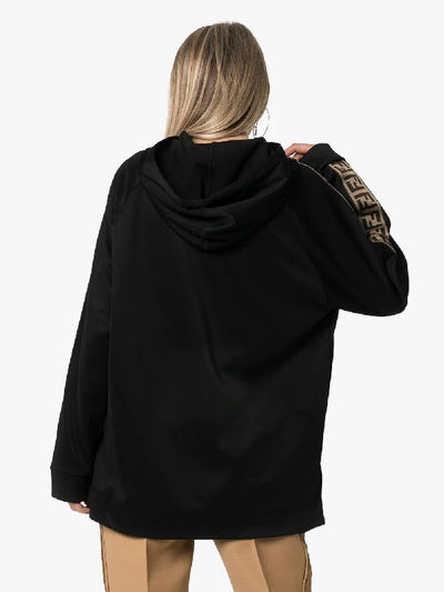 Shop Fendi Ff Logo Stripe Hoodie In Black