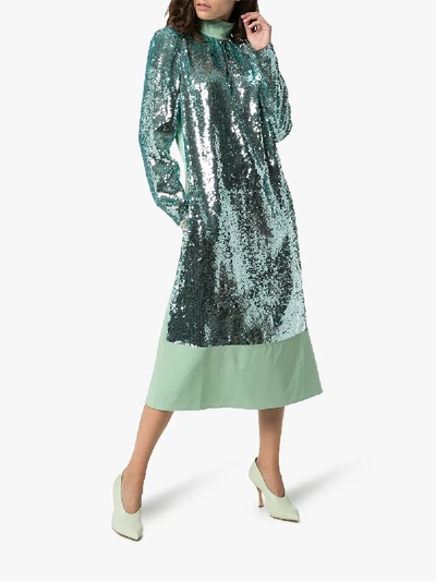 Shop Tibi Sequin-embellished Midi Dress In Green